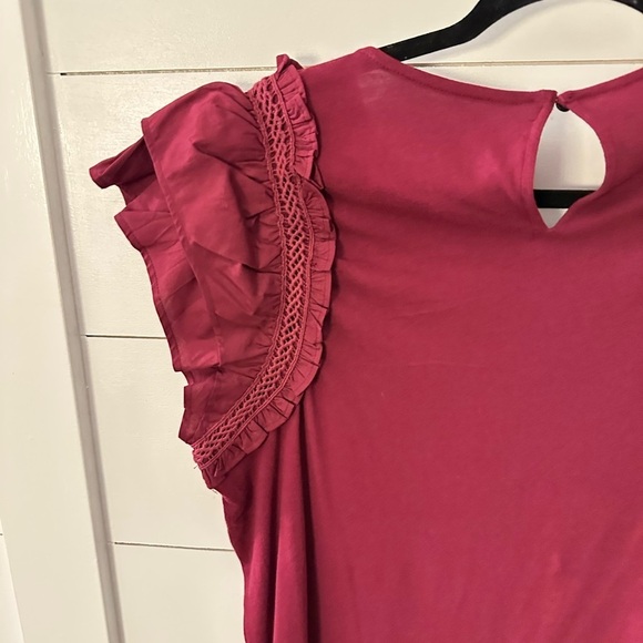 LOFT Woman Tiered mixed media cotton cottagecore ruffle sleeve tee NWT XL - Picture 10 of 12